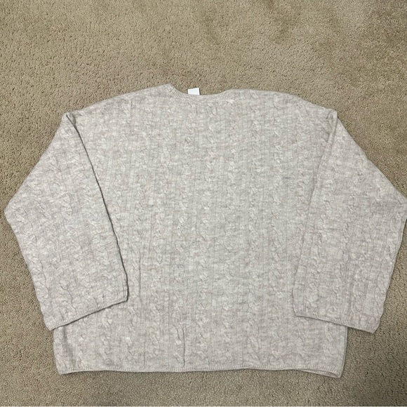 LOFT Heathered Wide Sleeve Cable Sweater in Silver Sand Heather Size XL NWT - Picture 3 of 7